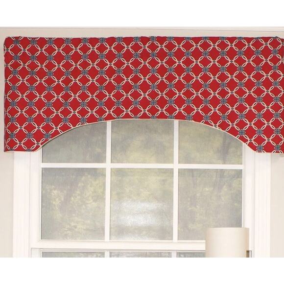 Darby Home Co. Scalloped Window Valance Red Blue Geometric‎ Cotton Blend 15”x51” - Picture 2 of 5